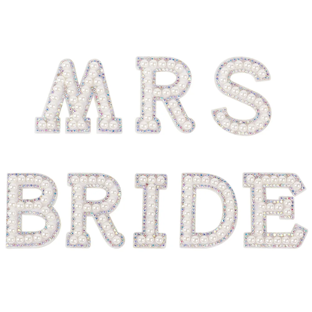 Pearl Letter Bride Sticker Patch Diy Dress Decoration English Letter Color Diamond Patch MRS Color Diamond Cloth Patch