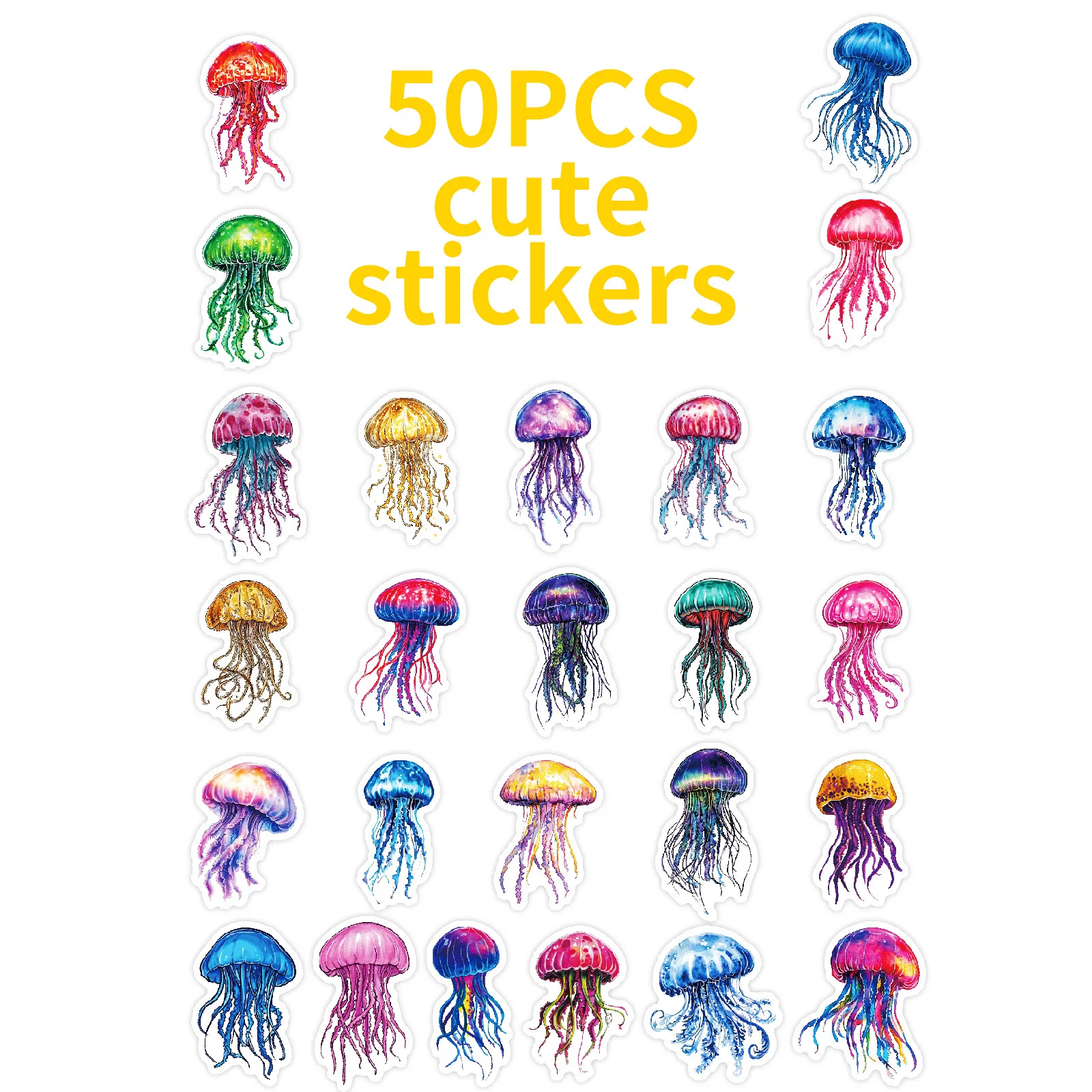 10/50 Uds. De pegatinas de grafiti de medusas coloridas y bonitas, calcomanía de dibujos animados de animales marinos Kawaii, cuaderno, teléfono, taza, guitarra, monopatín, juguetes para niños
