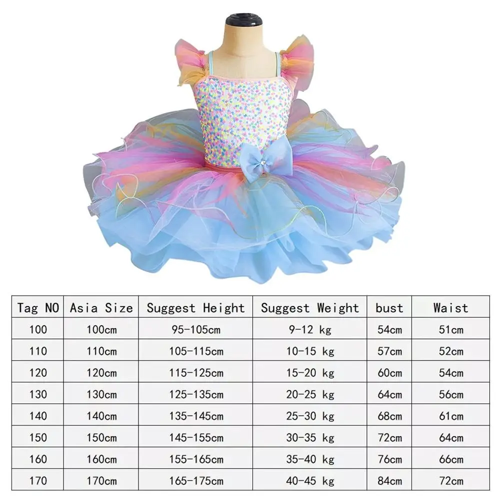 Fashion Sequin Kids Ballet Dress Rainbow Color Professional Performance Clothes Party Dress Puffy Dance Costumes Kids Girls