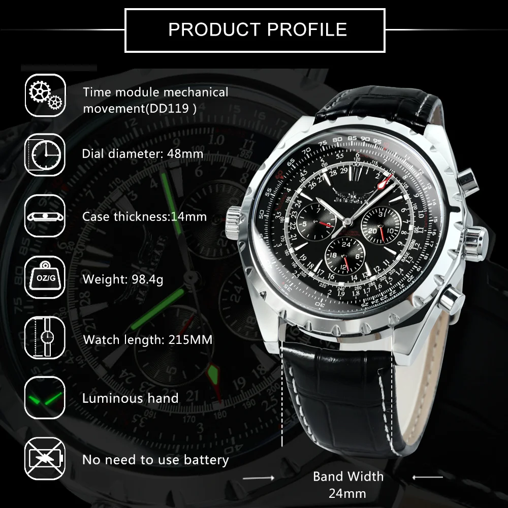 JARARGAR 212 Blue Glass Watch for Men Military Self-Wind Multifunction Sub-Dial Automatic Mechanical Top Watches Leather Clock