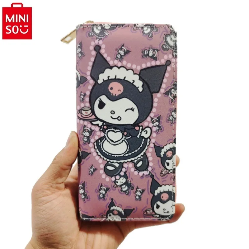 

MINISO Women's Fashion PU Long Zipper Wallet Hello Kitty Kuromi Sweet Print Multi functional Card Bag Clip Storage Wallet