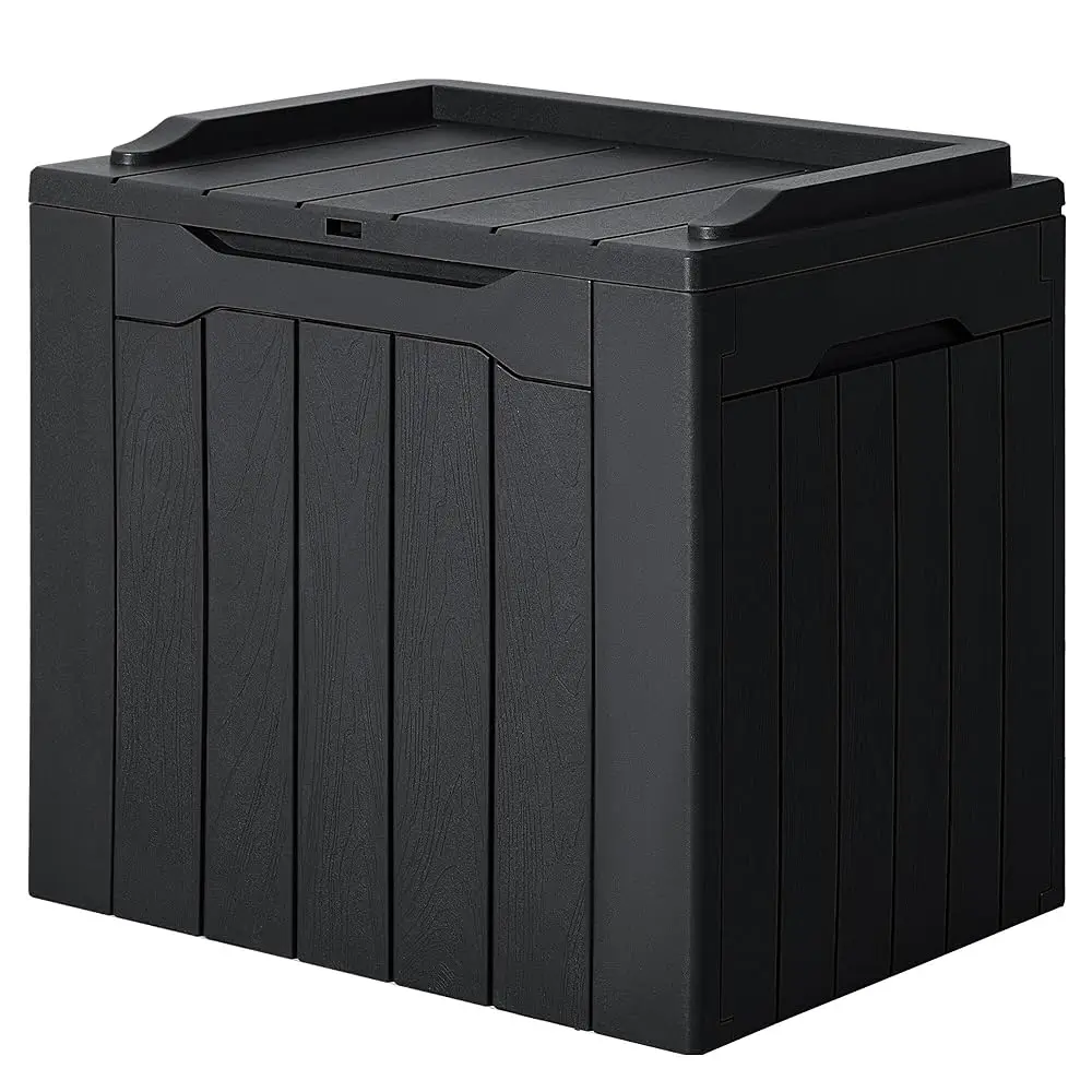 

31 Gallon Resin De Box Waterproof Indoor Outdoor Storage Boxes For Patio Furniture Cushions And Garden Tools (Black)