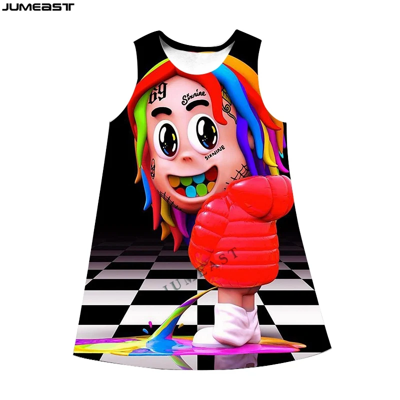 

Jumeast Y2k Women 3D Printed Dresses Hip Hop Rapper 69 6ix9ine Tekashi69 Summer Sleeveless Dress Suspender Nightdress