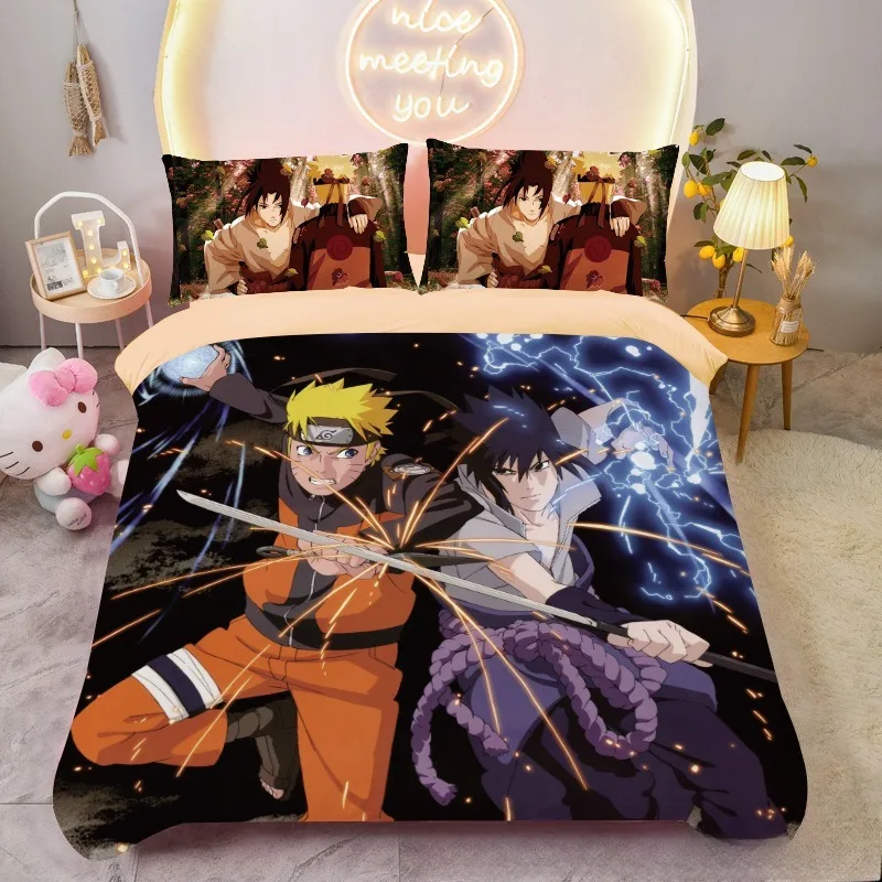 NARUTO Fashion Bedding Set,3D Printing Naruto Pillowcase,ONE PIECE Anime Quilt Cover Cute Gift To Family and Friends