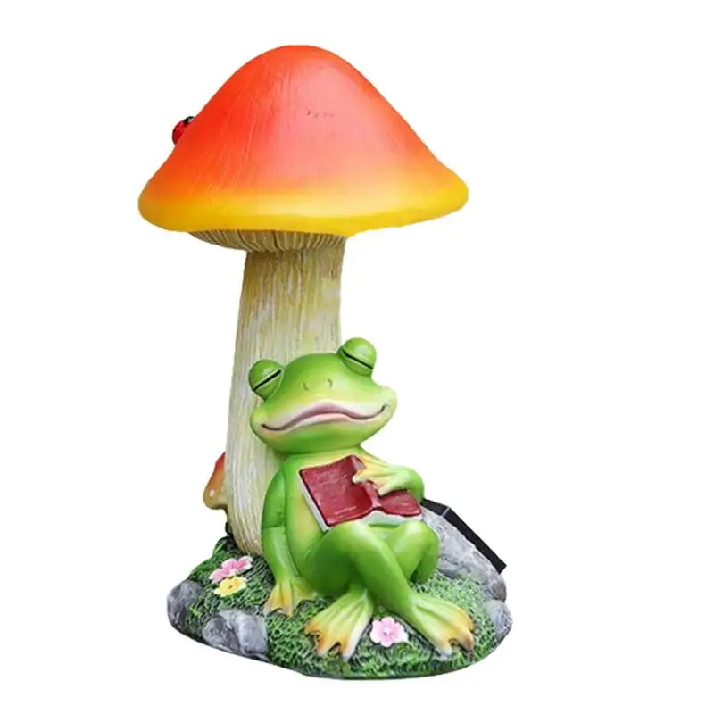 Solar Mushroom Lights For Outside Cute Waterproof Solar Frog Garden Decor Resin Statue LED Mushroom Garden Lights Outdoor Frog