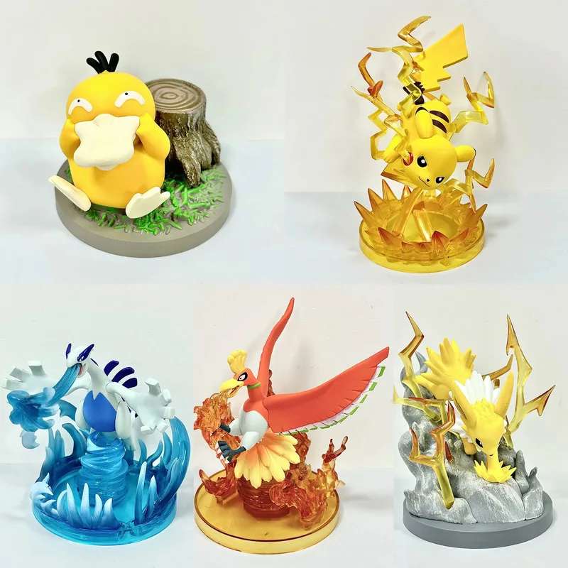 Anime Pokemon Carino Pikachu Psyduck Eevee Ho-Oh Abilità Scena Statua Figura Modello Collezione Ornamenti da tavolo Giocattoli Regalo di compleanno
