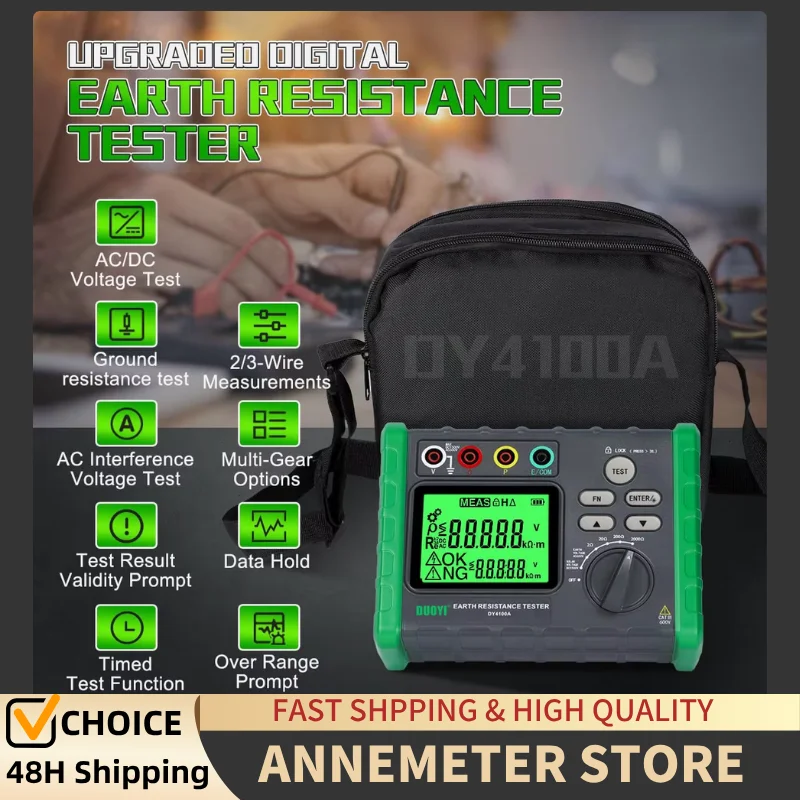 

Earth Ground Resistance Tester 0.03-2000Ω Soil Resistivity Meter,Upgraded Earth Resistance Tester Auto Measurement 600V AC