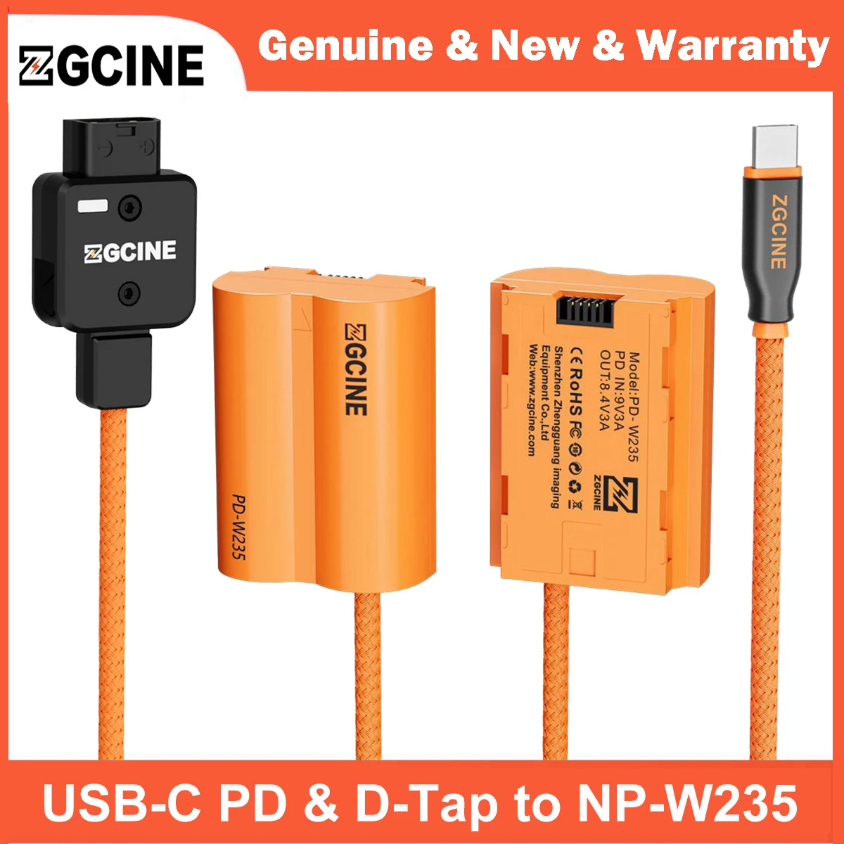 ZGCINE USB-C PD to NP-W235 & D-Tap to NP-W235 Dummy Battery Cable for Fujifilm X-T5 X=T4 X-H2 X-H2S X-S20 GFX 100S 100II 50SII