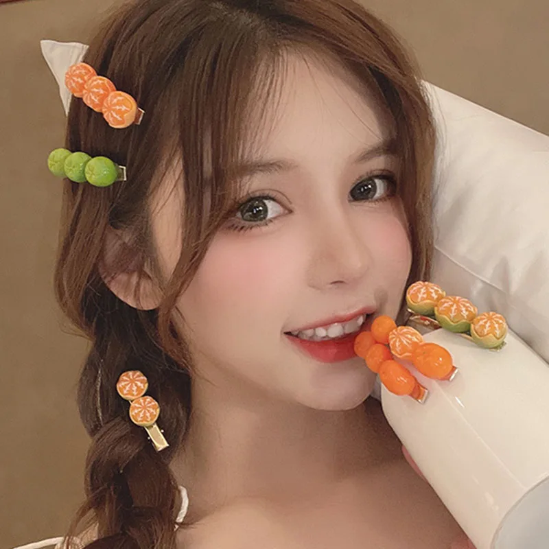 1pc Imitation Mini Orange Hairpins Resin Fruit Bangs Half-peeled Tangerine Hair Clips Girls Cute Funny Fruit Hair Accessories