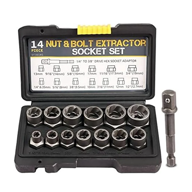 14 Pcs Lug 3/8Inch Drive Impact Bolt Nut Extractor Set, Nut Remover Kit 1/4Inch-3/4Inch Twist Socket Tool Set