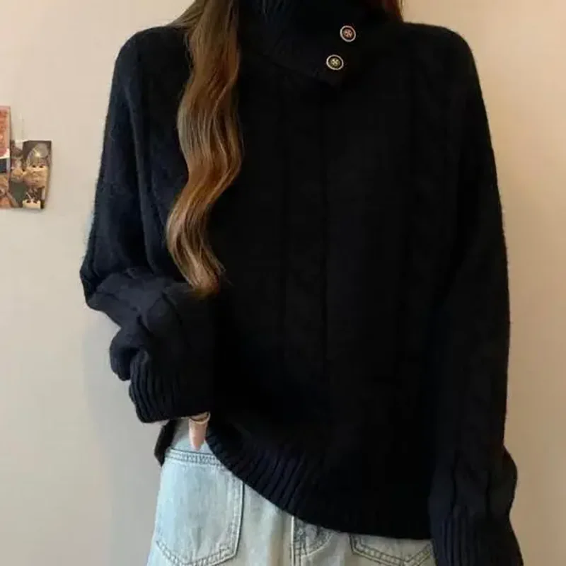 

Водолазка на плечо, пуловер, свитер, женская верхняя одежда, осень-зима 2026, новый модный свободный свитер с нерегулярными лацканами, топы