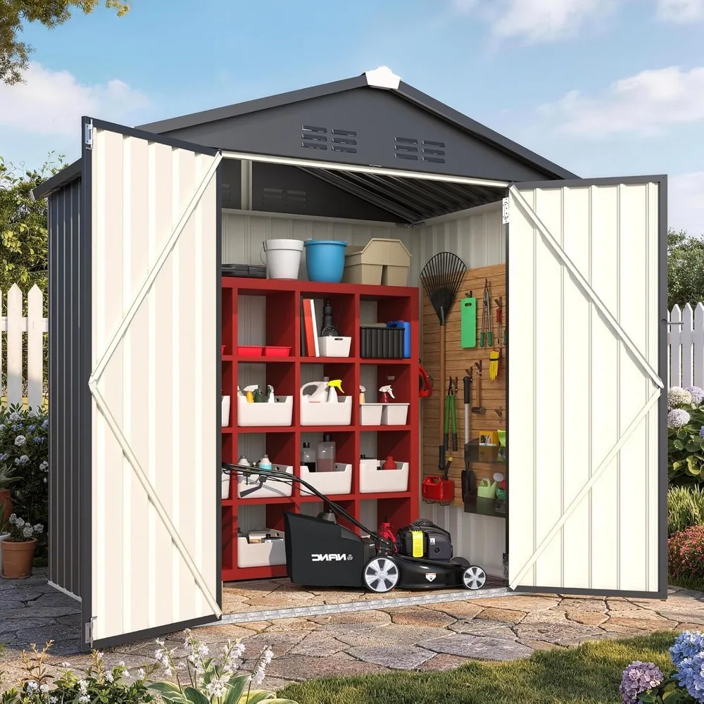 4'x6' Metal Storage Shed with Lockable Door, Waterproof Heavy Duty Garden Tool & Bike Patio Storage, Ventilated Outdoor , Custom