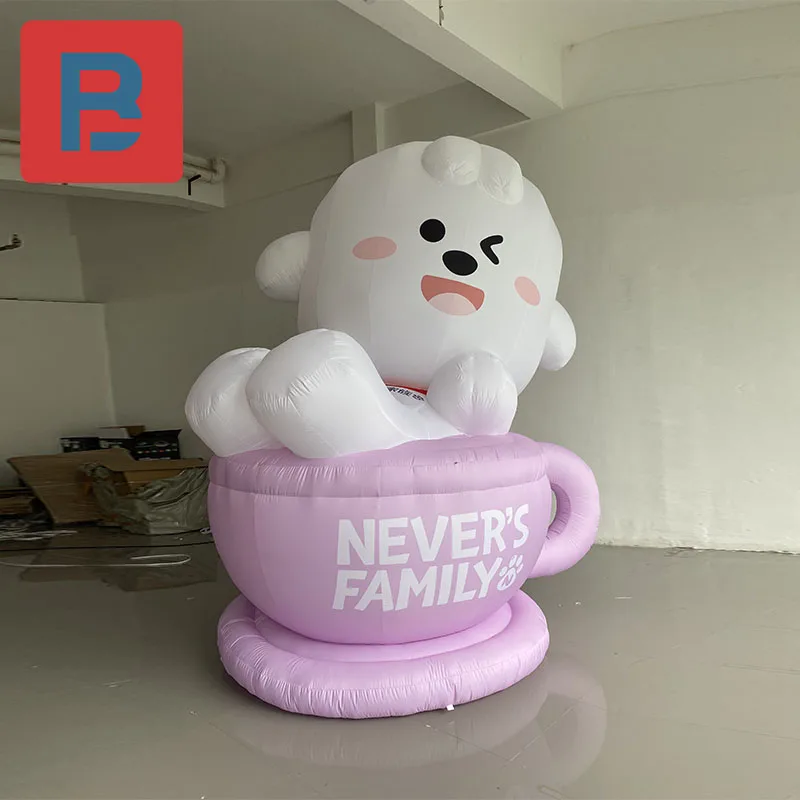 Giant inflatable teacup dog model milk Teacup Coffee Cup dog amusement park drink shop pet shop lighting advertisement