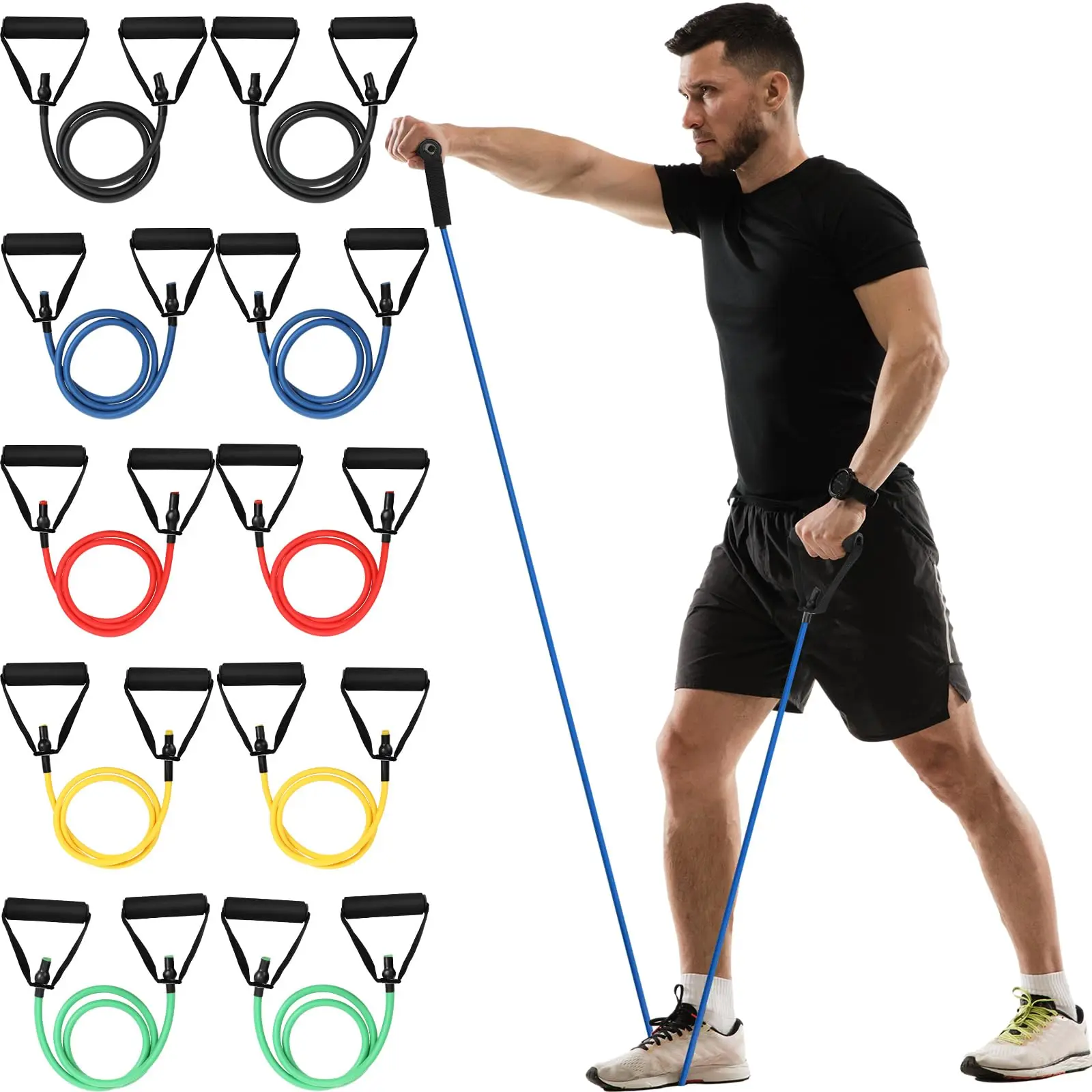 Bandas de ejercicio de Yoga elásticas de línea recta de nivel 5, 120CM, con asas, ejercicio familiar, entrenamiento muscular, tubo de goma