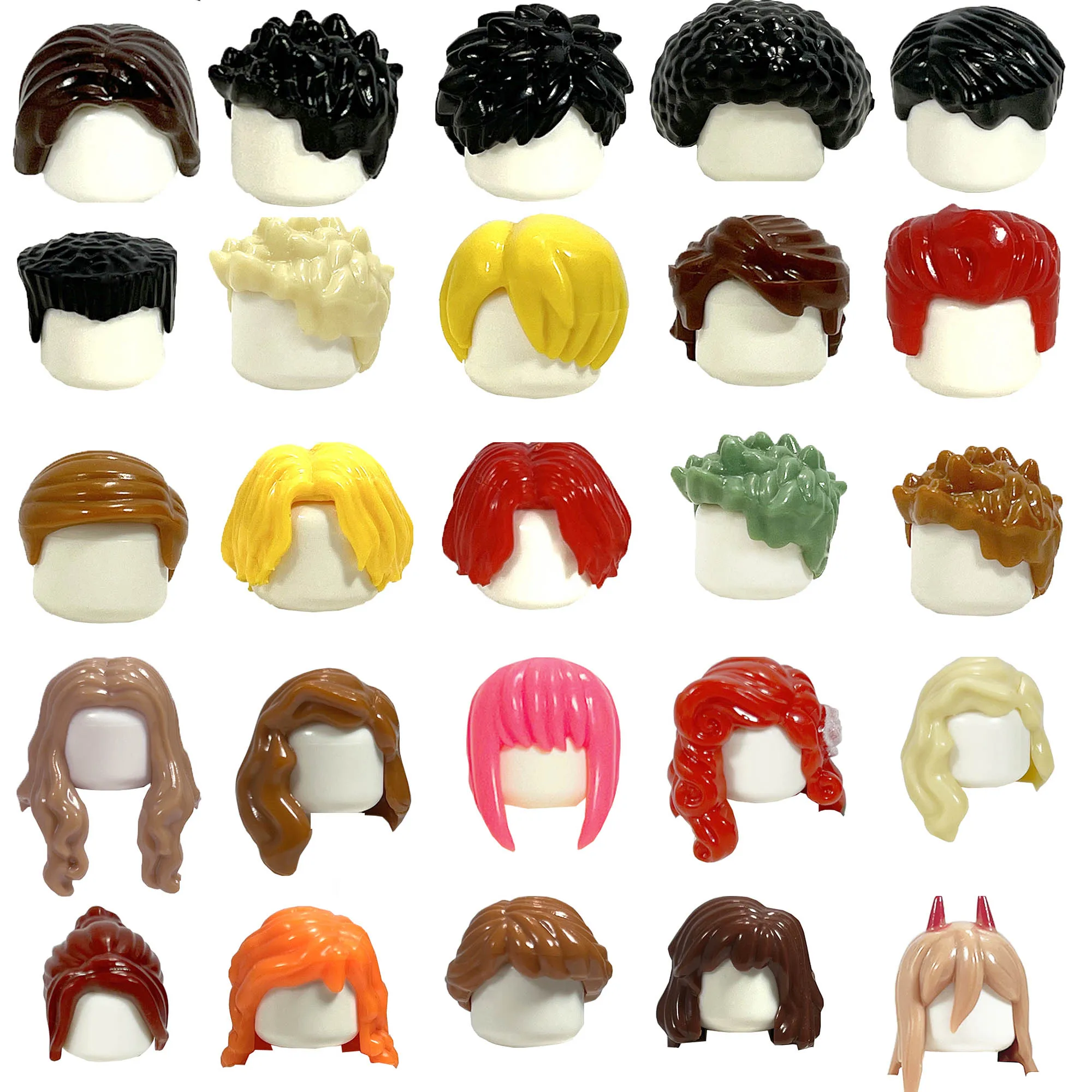 MOC Hair For Figures Accessories Boy's Hair Girl's Hair Building Blocks Body Parts Mini Bricks Brown Black Yellow Pink Grey Hair