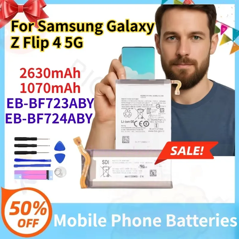 For Samsung Galaxy Z Flip 4 5G SM-F721 SM-F7210 F721B F721U Replacement Battery New EB-BF723ABY EB-BF724ABY 3.88V Battery
