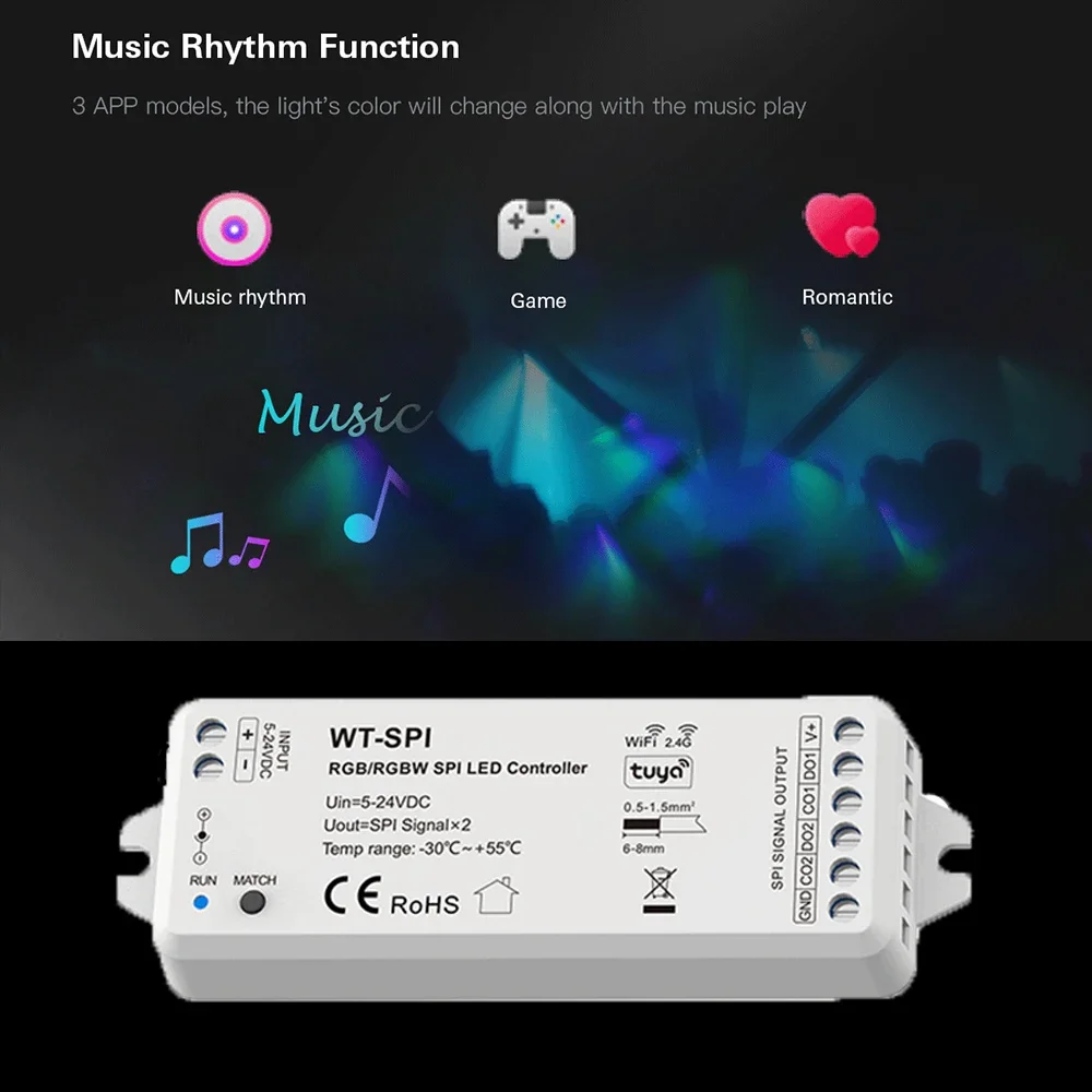 5-24V WT-SPI RGB RGBW LED Controller Tuya Smart indirizzabile WS2811 WS2812 SK6812 WS2814 UCS1903 Pixel Strip Light Controler