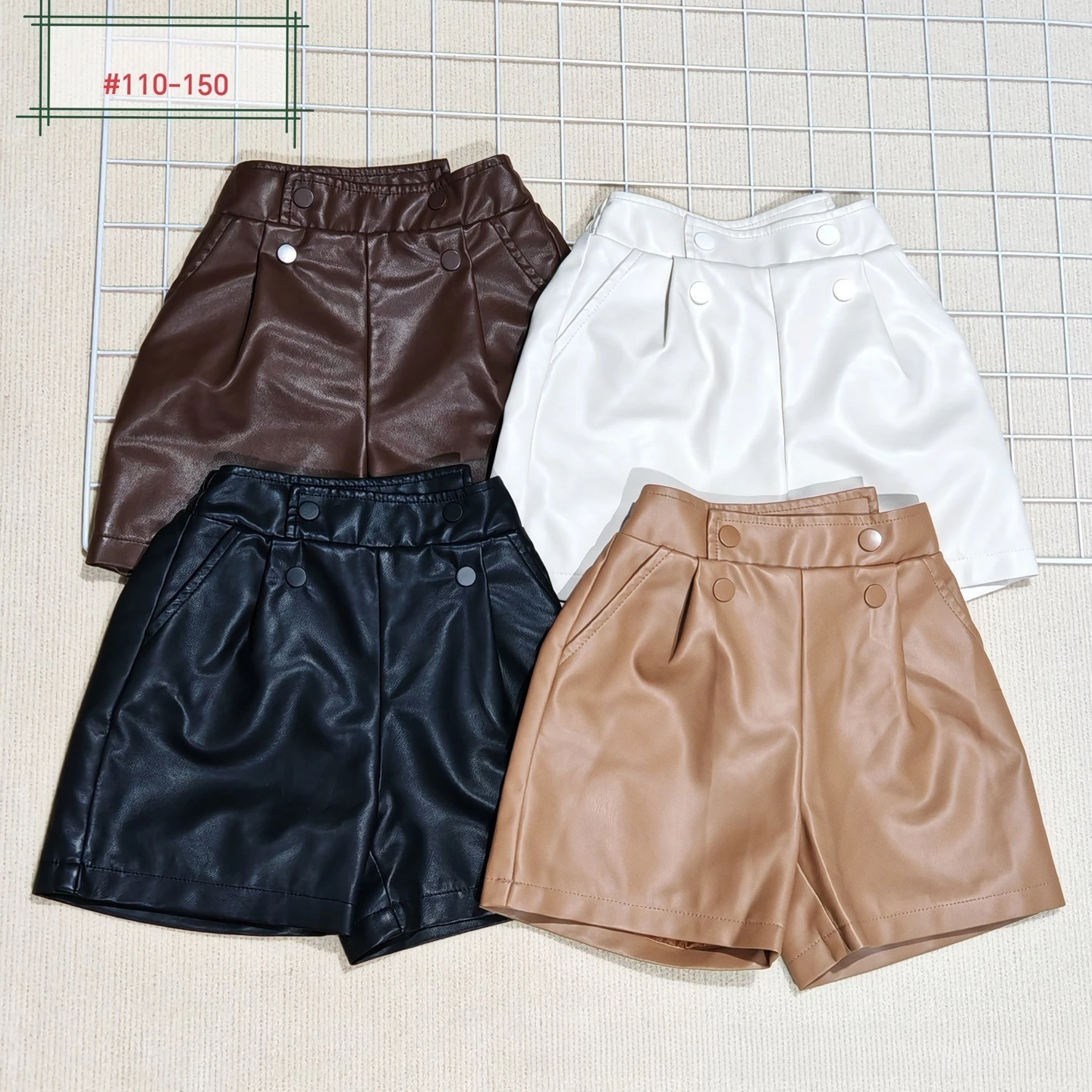 

Autumn Girls shorts coffee PU Leather Pants 2025