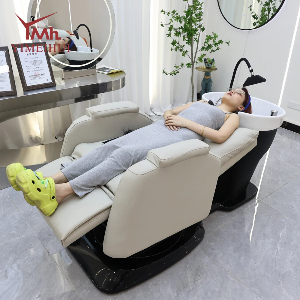 

Adjustable Salon Hair Wash Shampoo Bowl Bed Chair Hairdresser Reclining Grey Shampoo Chair with Footrest