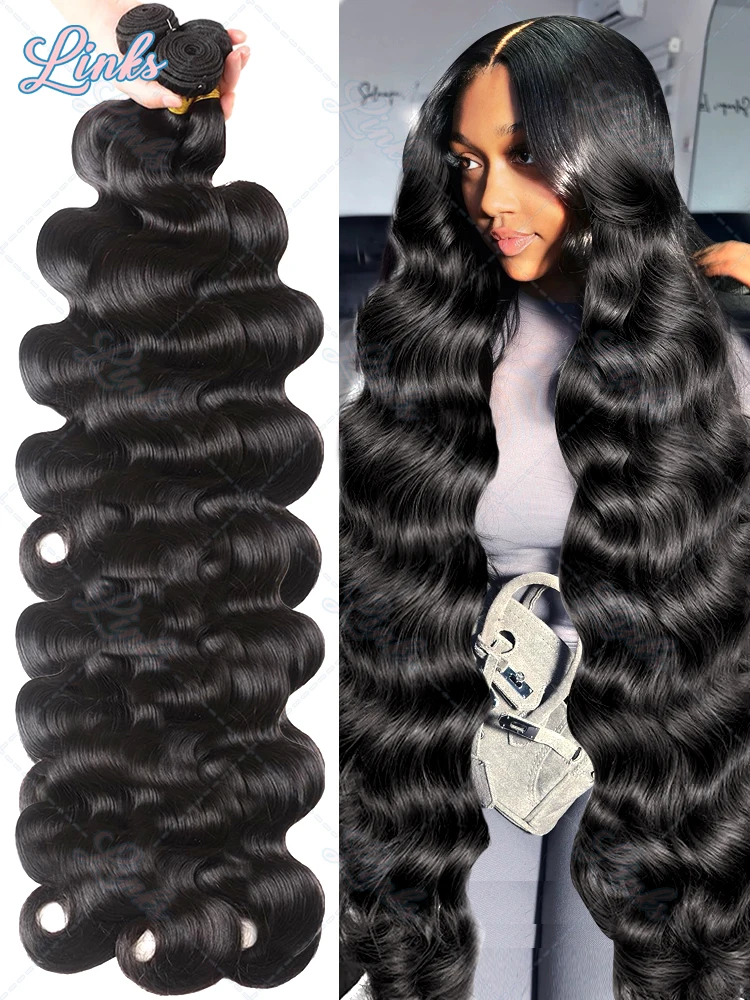 Links Body Wave Human Hair Bundles 30 40 Inch Brazilian Remy Raw Virgin 100% Human Hair Unprocessed Water Wave 3 4 Bundles Deal