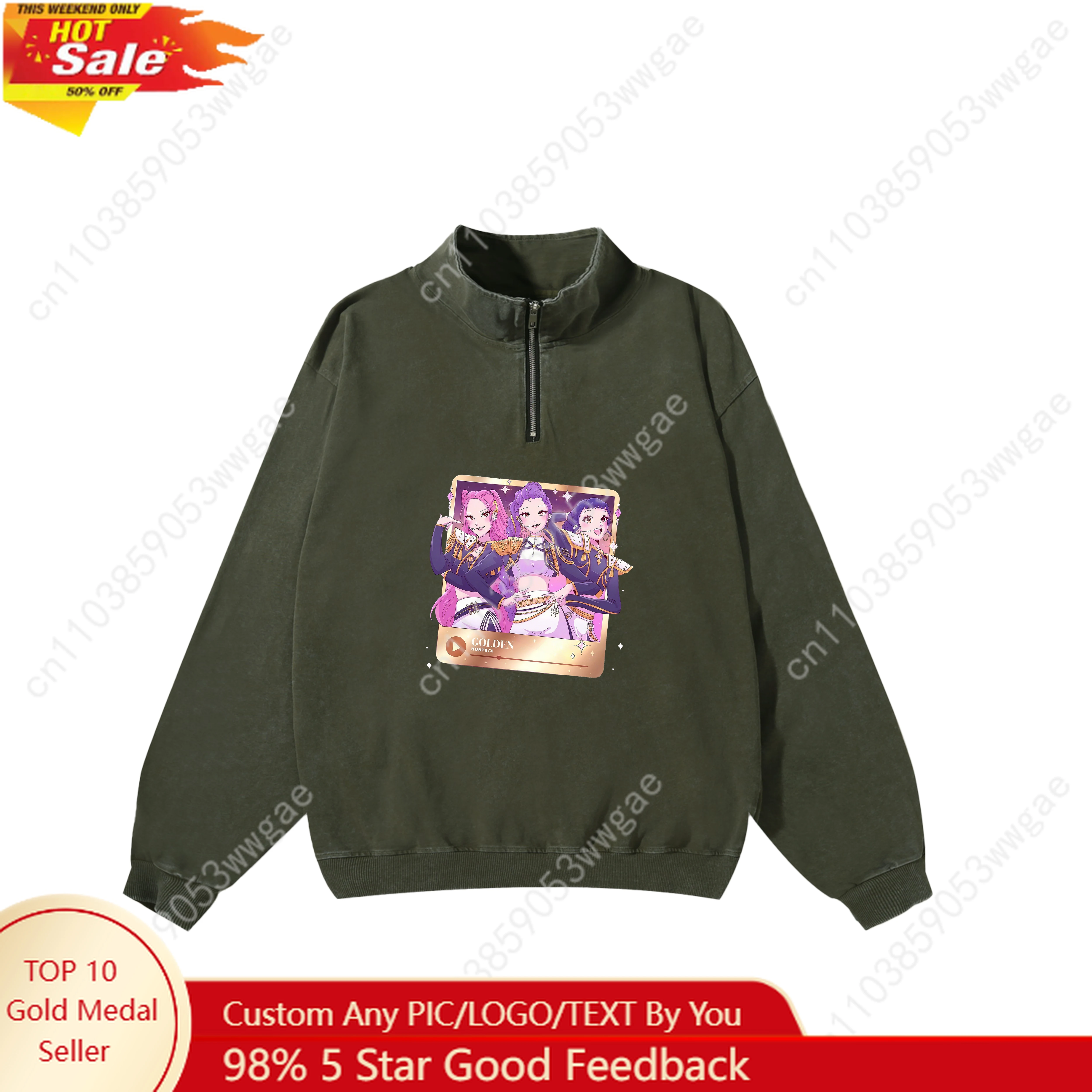 KPop Demon Hunters Retro Sweatshirt Mens Womans Vintage Pullover Half Zipper Sweatshirt Anime Customized Top Long Sleeved Tshirt