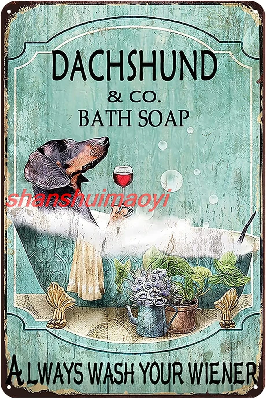 Vintage Metal Tin Signs Dachshund & Co. Bath Soap Tin Sign Wash Your Wiener Metal Sign Retro Road Signs Country Retro Metal ASD