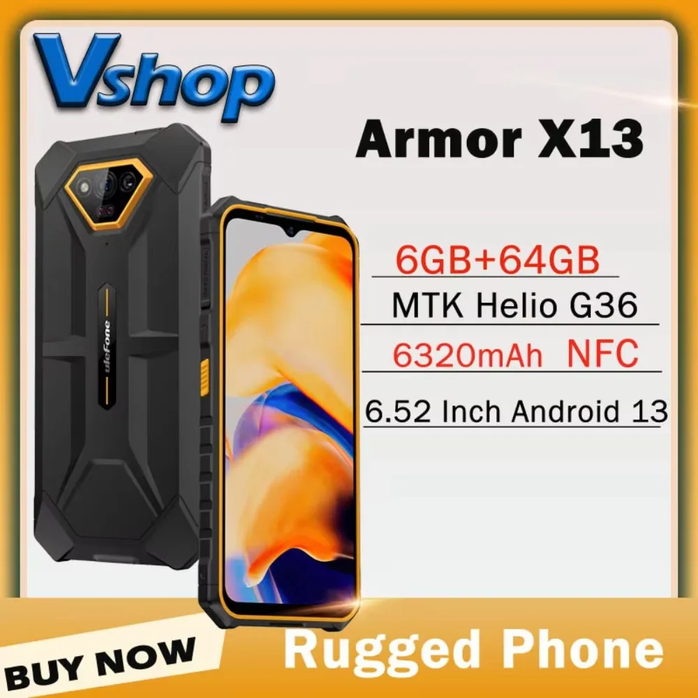Global Version Ulefone Armor X13 3 SIM Rugged Smartphone 6.52 Inch 12GB 64GB IP68 IP69K Rugged Android13 Helio G36 NFC Cellphone