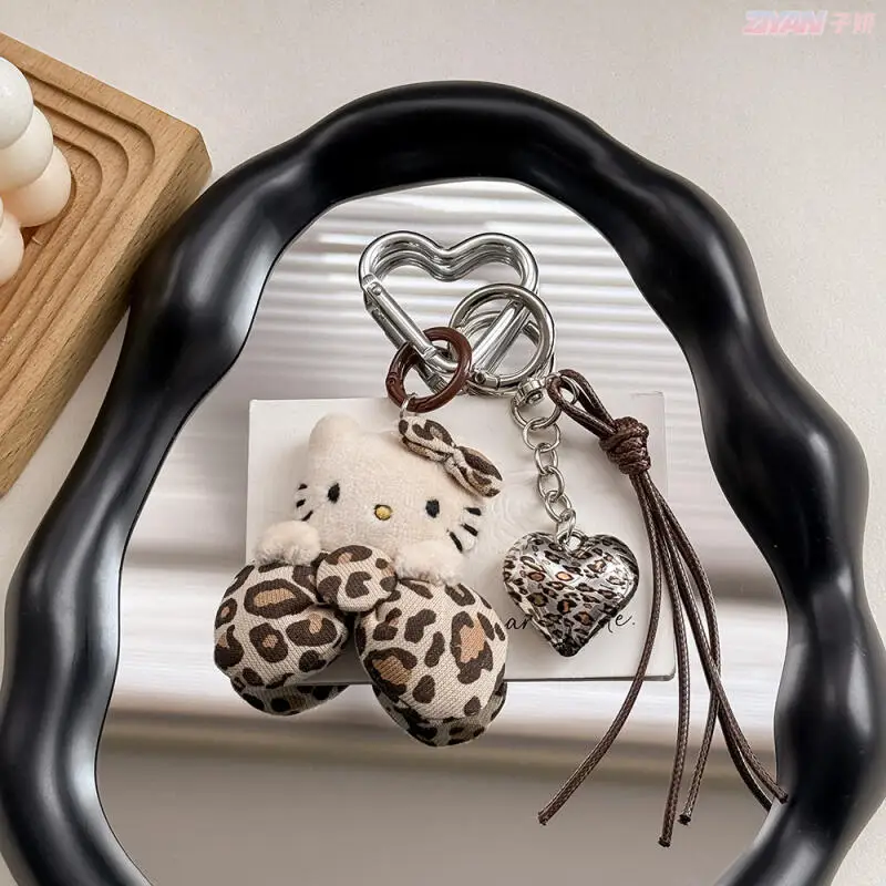Hello Kitty hecho a mano lindo patrón de leopardo juguete de peluche Otoño Invierno muñecas correa de teléfono llavero decoración bolsa colgar regalo para niñas