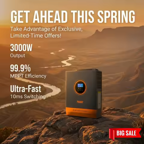 PowMr 3KW 120V Off Grid Inverter 24V Built in 120A MPPT Charger with LCD Display Support RS485 Real Time Monitoring Battery