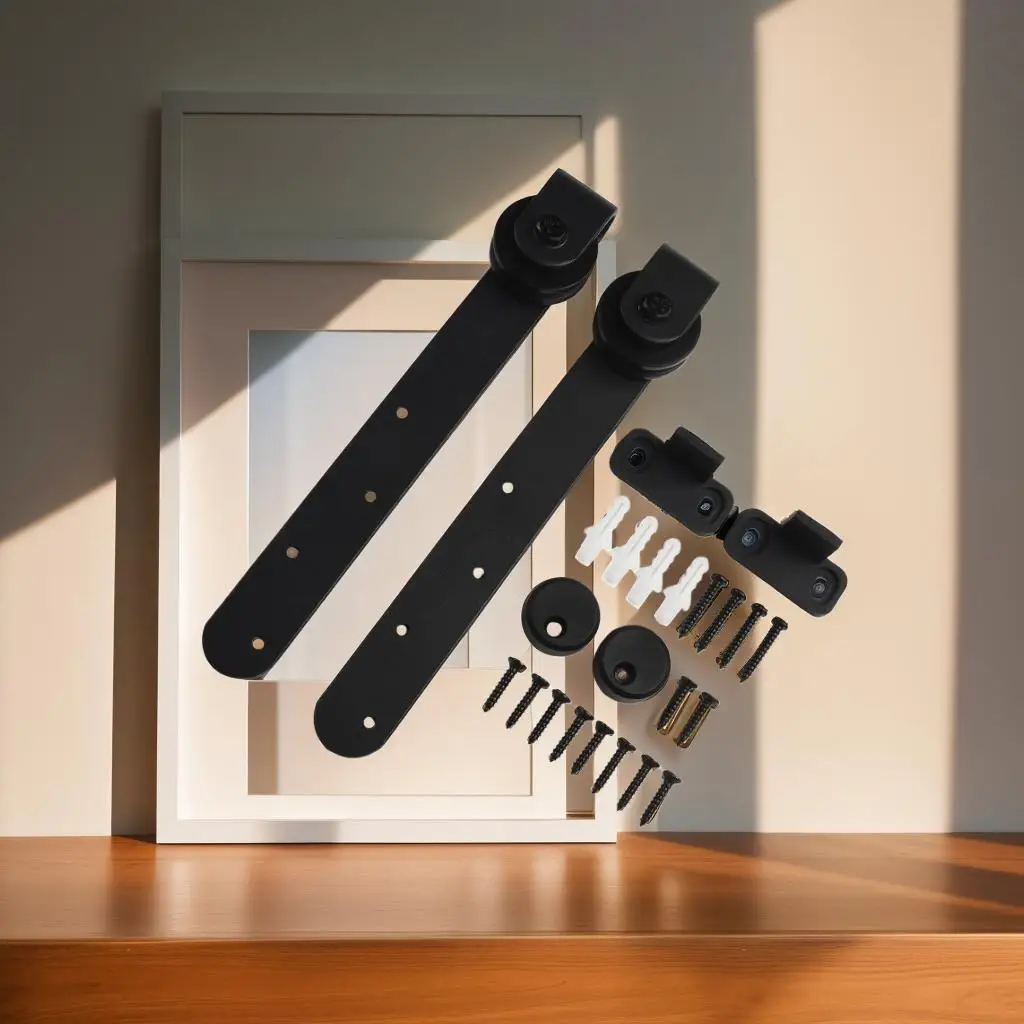 

Sliding Barn Door Hardware Kits Hanging Wheels Anti Swing Devices For Cabinet Doors Rail Set Floor Guide Door Hardware