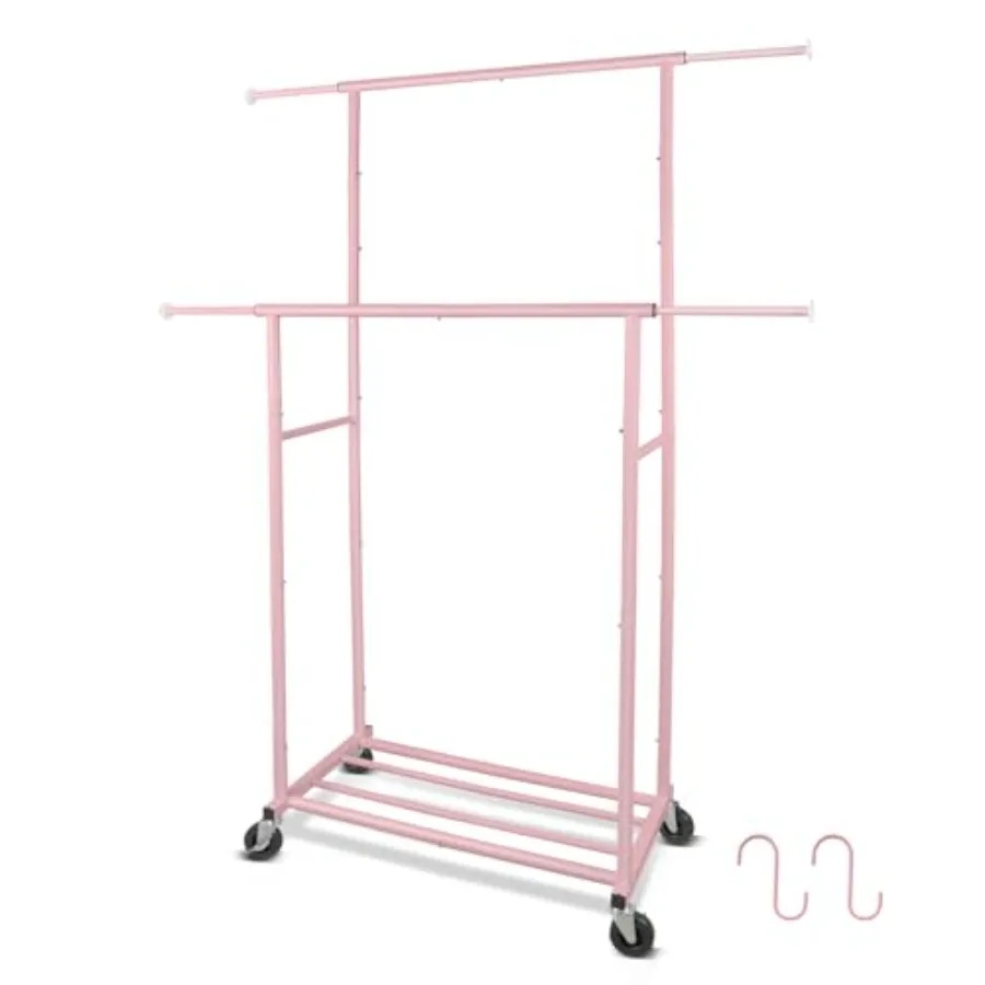 

Portable Double Rods Garment Clothes Rack for Drying with Rolling Clothes Organizer on Lockable Wheels Mobile for Girls Women 4