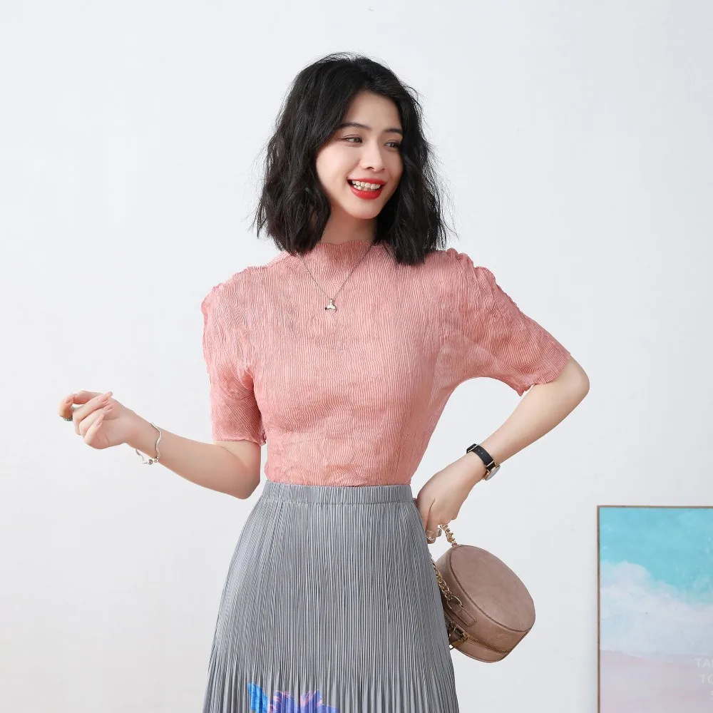 

Miyake Pleated Breathable Top Elegant and Light Female Fashion Plisse Pleats Tops Aesthetic Clothing Woman clothing