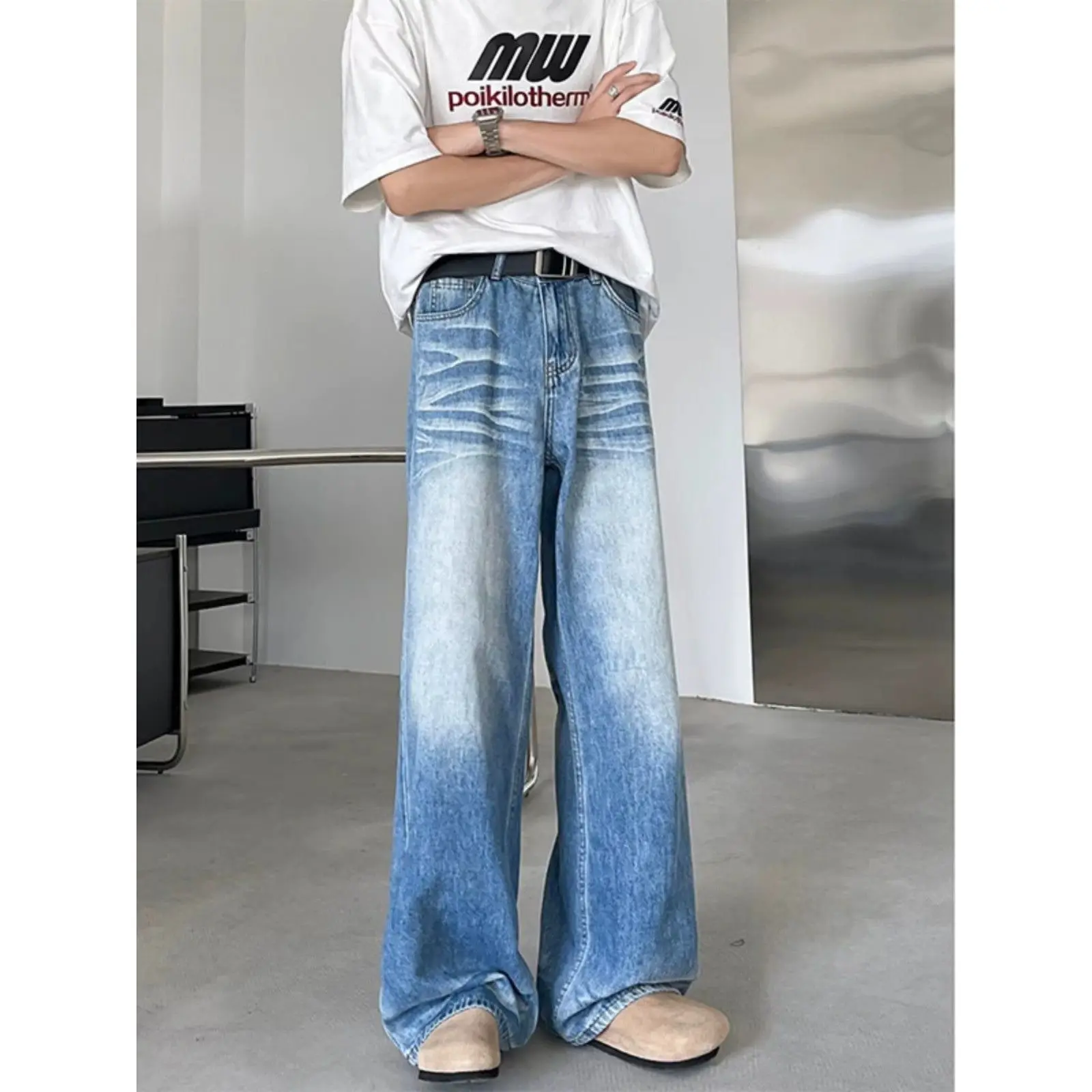 

Mens Baggy Jeans Y2k Skater Vintage Plain Pants Casual Wide Leg Loose Fit Denim Hip Hop Jean