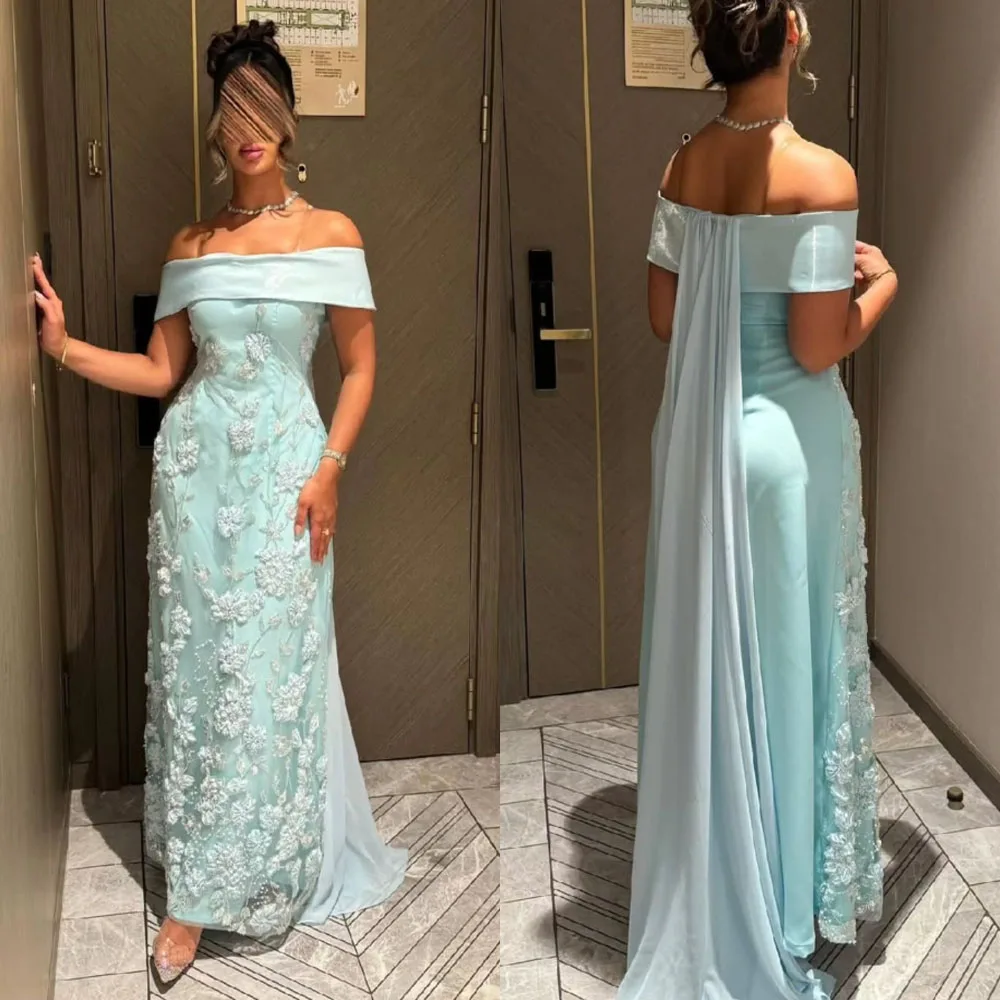 

Customized High Quality Sleeveless Off Shoulder Ankle Length Sweep Train Prom Backless Appliques Vestidos De Gala فساتين السهرة