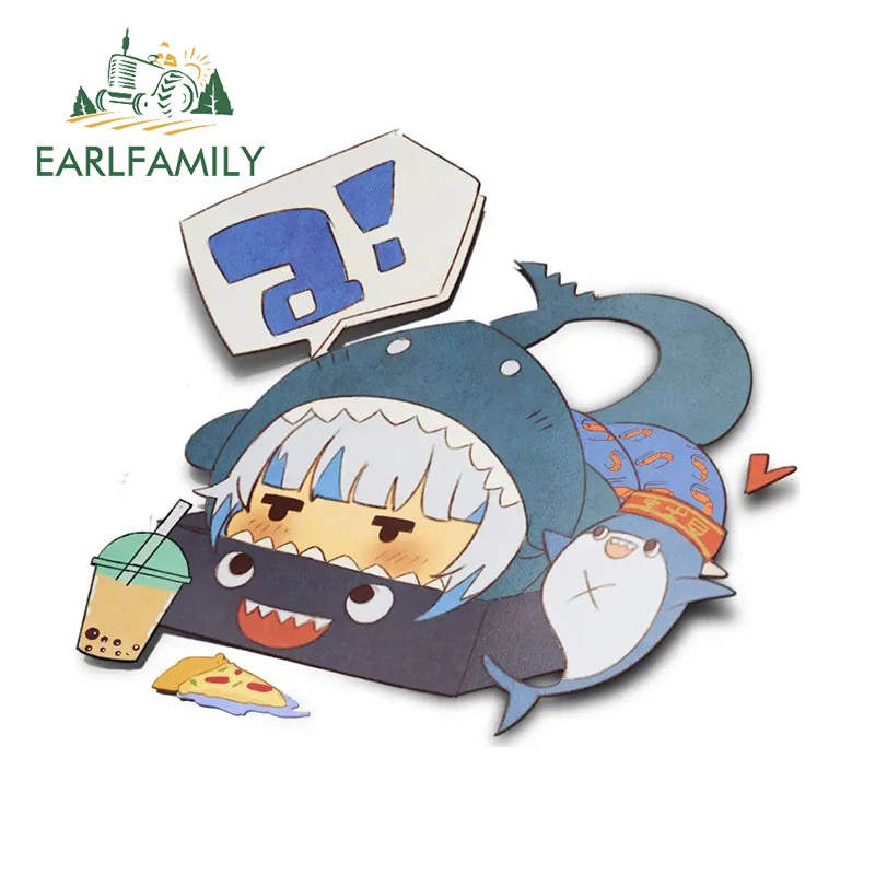 

EARLFAMILY 13cm for Cute Chibi Gura Vtuber Box Car Stickers Vinyl Scratch-Proof Decals Bumper Caravan Decor Car Door Protector