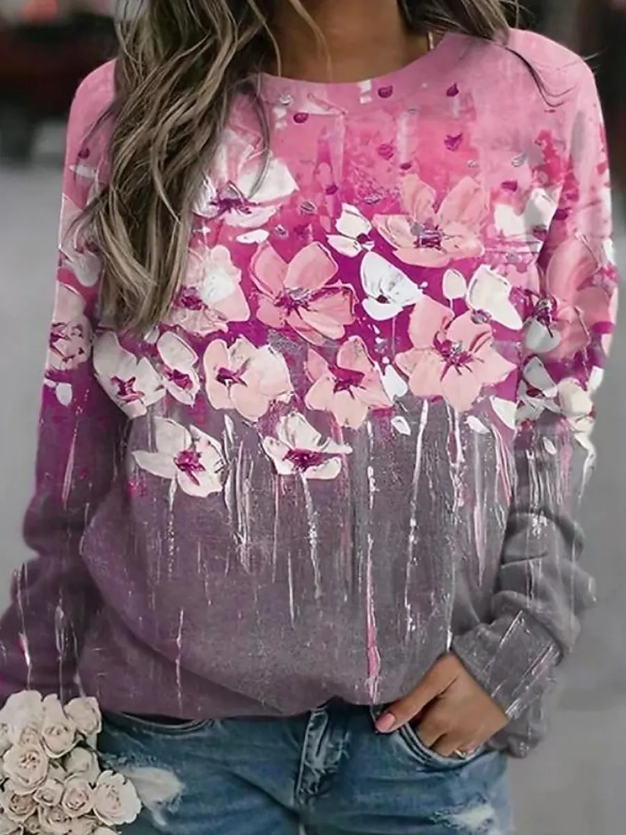 

2025 женские базовые толстовки с цветочным рисунком, топы с 3D принтами и круглым вырезом, длинными рукавами, женская одежда, уличная одежда Y2K, осенний пуловер