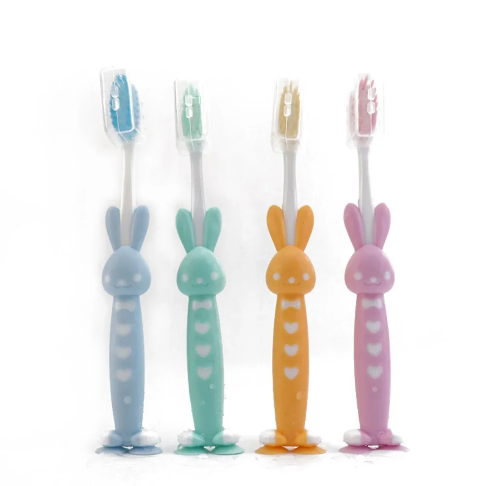 Cartoon children's toothbrush bamboo charcoal soft bristles 4 only filled with silicone cute teeth cleaning