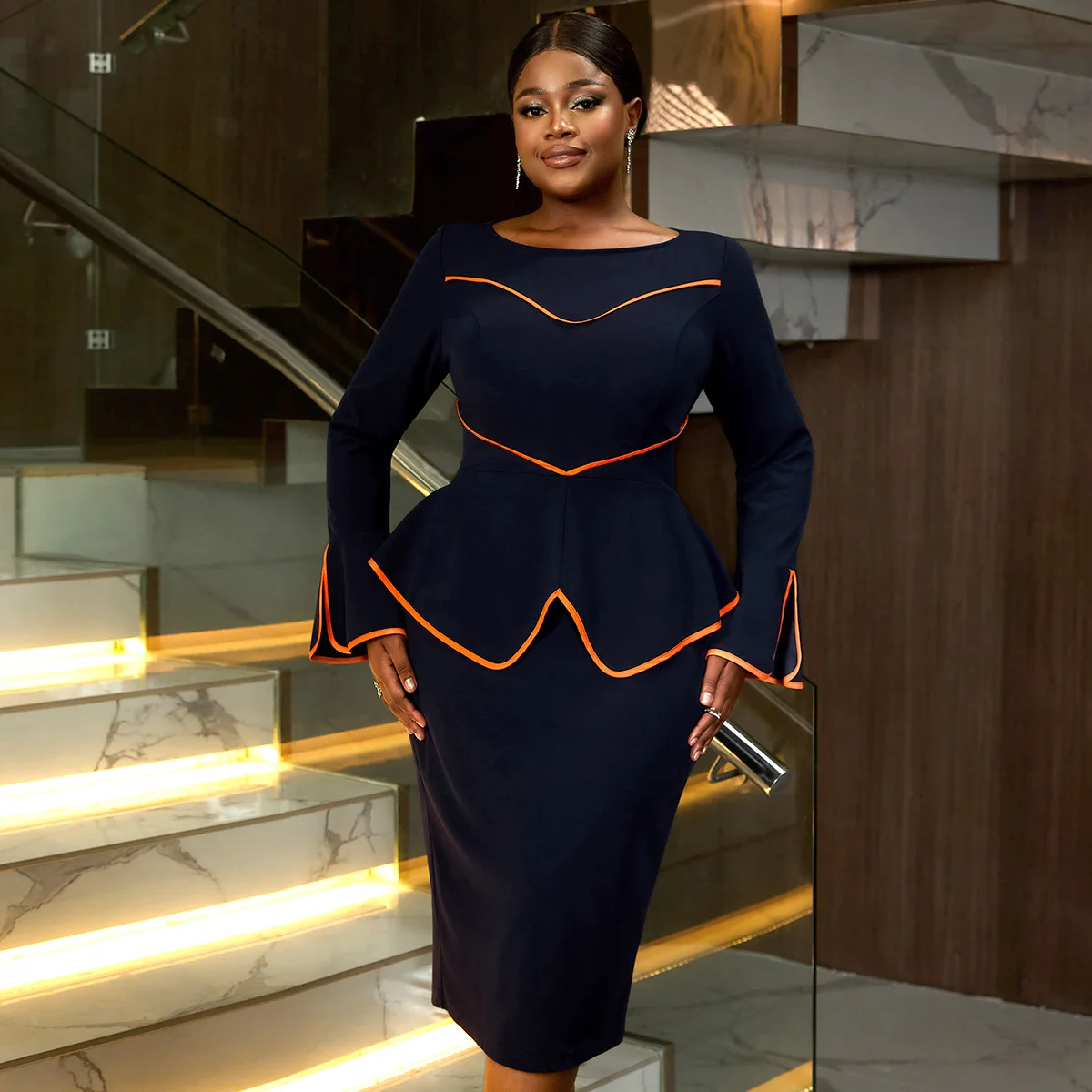 

Dashiki African Dresses for Women Autumn Elegant Long Sleeve Solid Color Party Evening Midi Dress Outfits Africa Clothing L-4XL