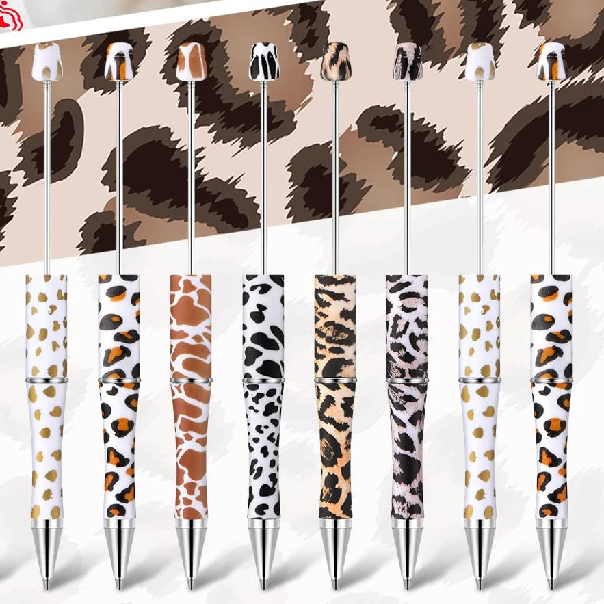 

48Pcs DIY Beaded Pen Creative Print Flower Pattern Beaded Ballpoint Pens Leopard Print Cow Spot Beaded Gift Pen School Pen