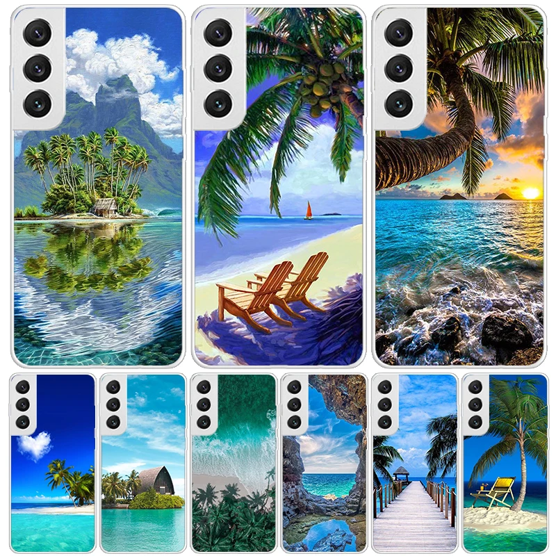 Summer Beach Sunset Sea Palm Tree Case Phone Cover for Samsung Galaxy S24 S25 Ultra S23 Plus S22 + S21 S20 FE S10 S25Plus Trend 