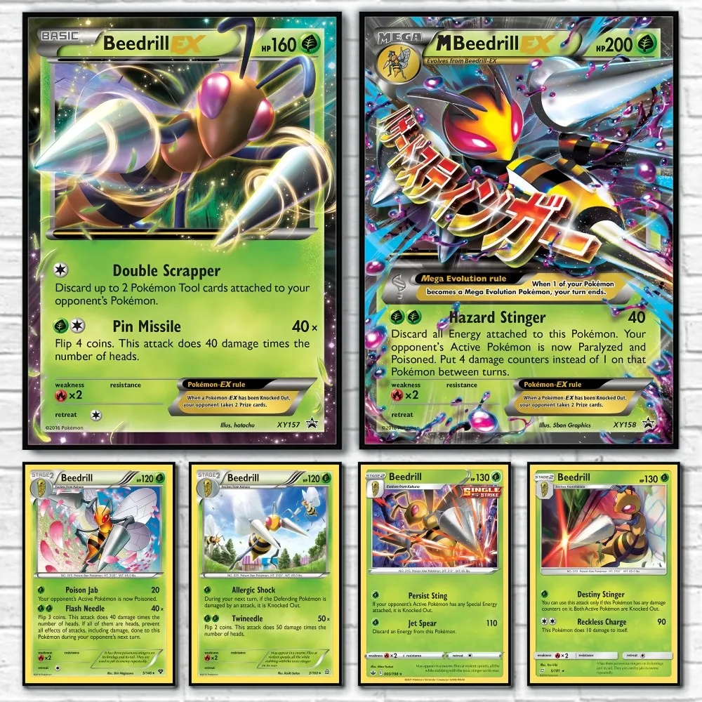 

Beedrill Rare Card Anime Poster Sticky Wall Art Printing Waterproof Home Living Bed Room Bar Hallway Aesthetic Decor
