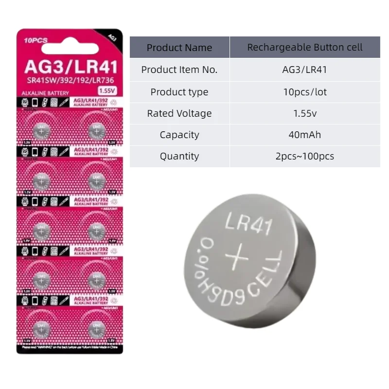 top2-50PCS 1.55V AG3 LR41 SR41 392 192 L736 384 SR Alkaline Coin Cell Silver Oxide Button Battery For Watch Toys Remote Calculat