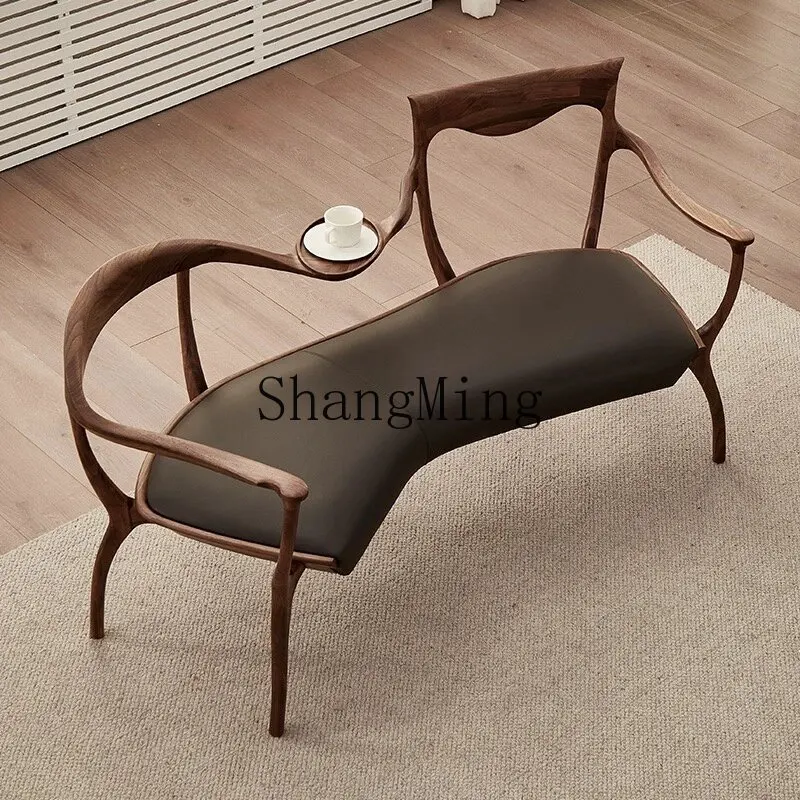 

CL chair household living room one-piece sofa chair leather art solid wood double chair