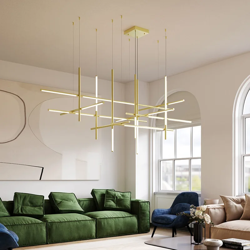 Italy Designer Tube Gold black Chandeliers  Linear LED Pendant Light  Suspended Hanging Lamp for Hotel Decoration Dinning Room
