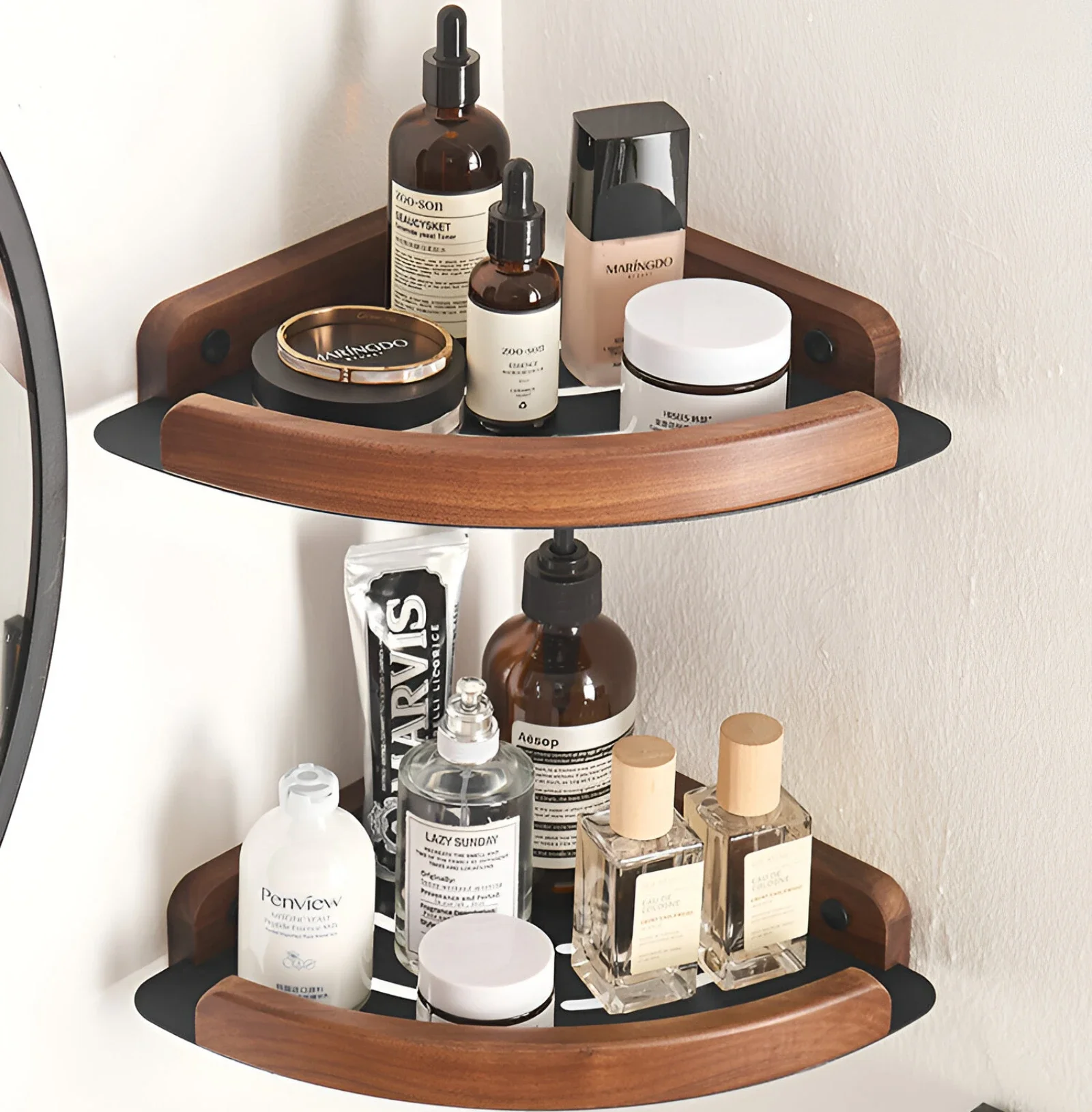 Bathroom Shelves Wall Mounted Toilet and Bathroom Storage Solid Wood Non Perforated Triangular Frame Wall Corner Rack