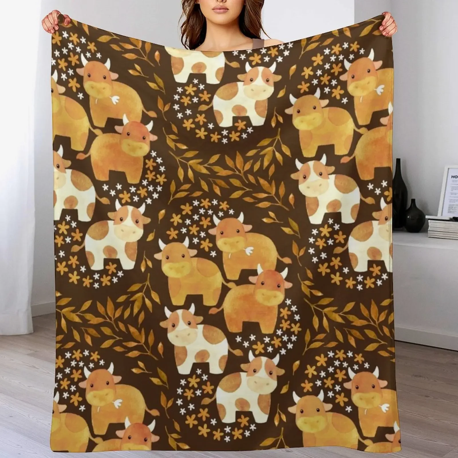 

New Whimsical Watercolor Cow-fetti - on chocolate brown Throw Blanket Giant Sofa Comforter wednesday Blankets