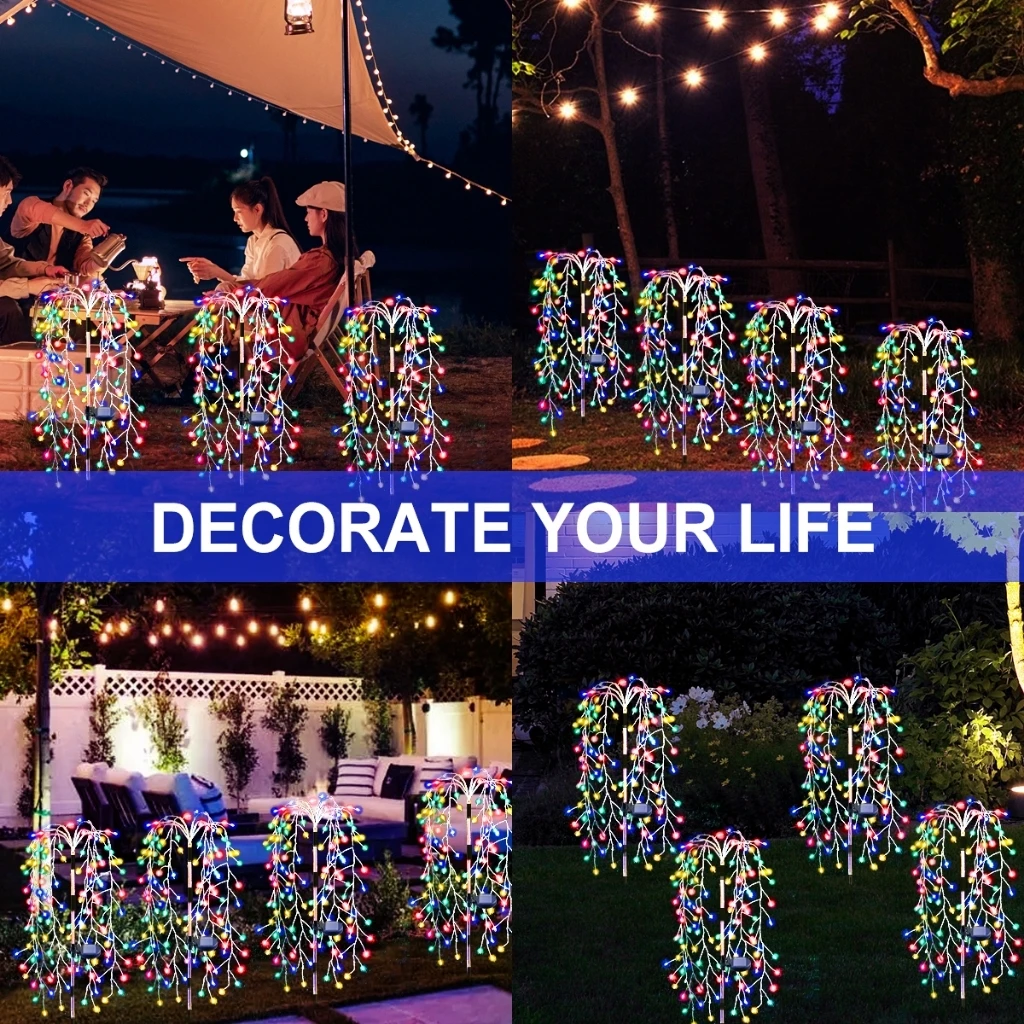 Nuova lampada da giardino solare a 200led 8 modalità luci solari per fuochi d\'artificio luce decorativa per esterni impermeabile 120LED per terrazza