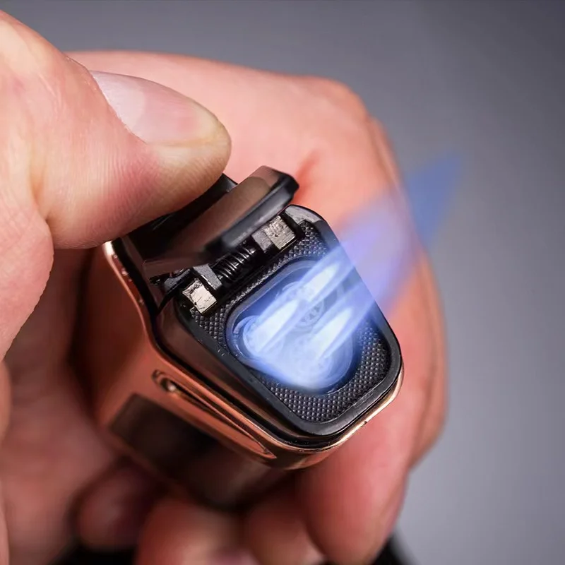New JOBON Metal Butane Gas Lighter Outdoor Windproof Blue Flame 3 Torch Turbo Jet Cigar BBQ Jewelry Baking Welding Home Tools