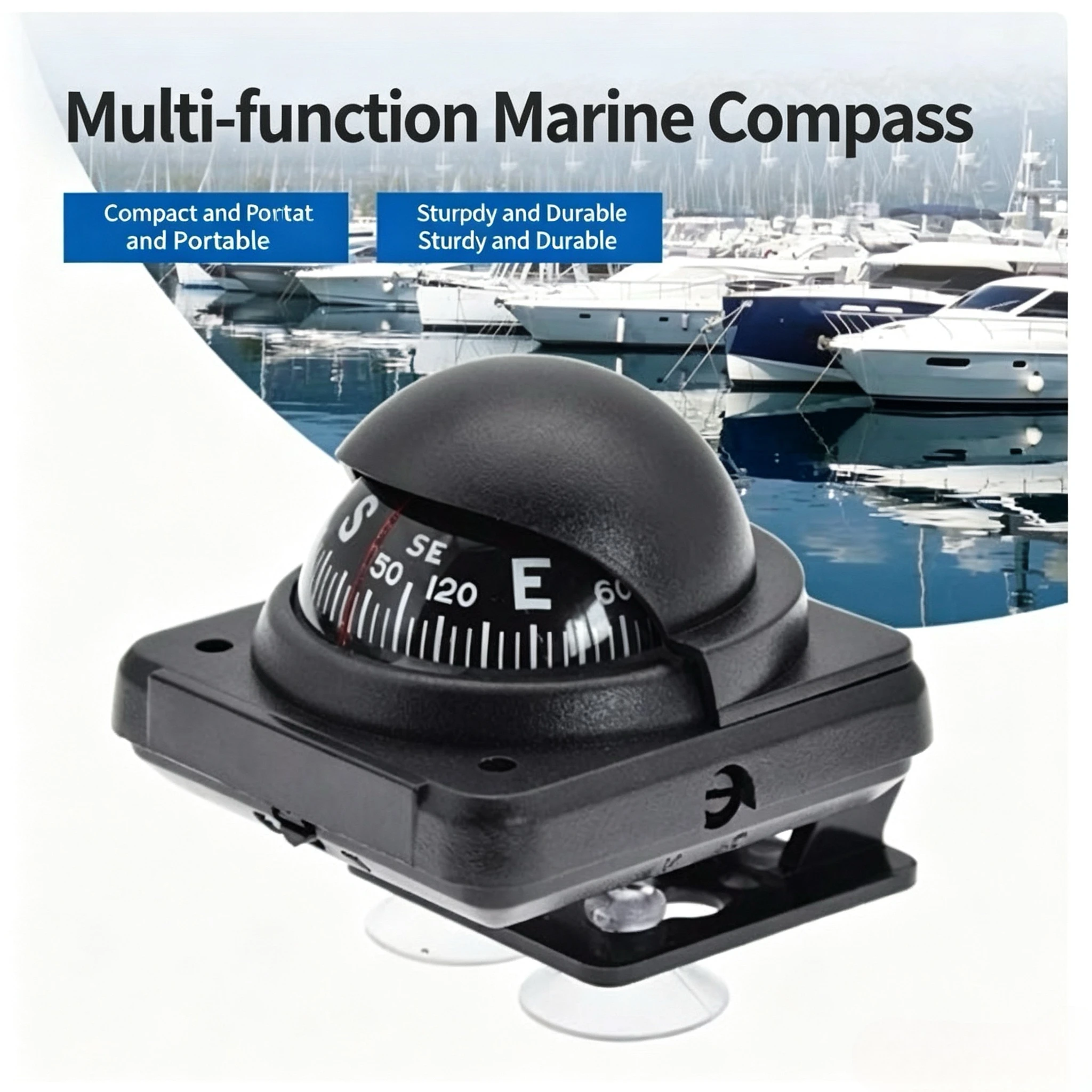 Adjustable Navigation Compass Ball, Marine Grade Dashboard Compass, Boat & Car Directional Compass with Suction Cup for Marine,