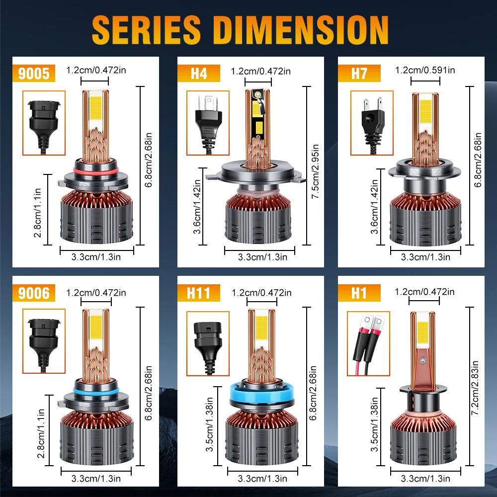 H7 LED Headlight 7580 CSP Canbus 1:1 Mini H1 H4 H8 H9 H11 9005 9006 HB3 HB4 Fog Light 6500K Cool White Car Bulb With Copper Tube view 6